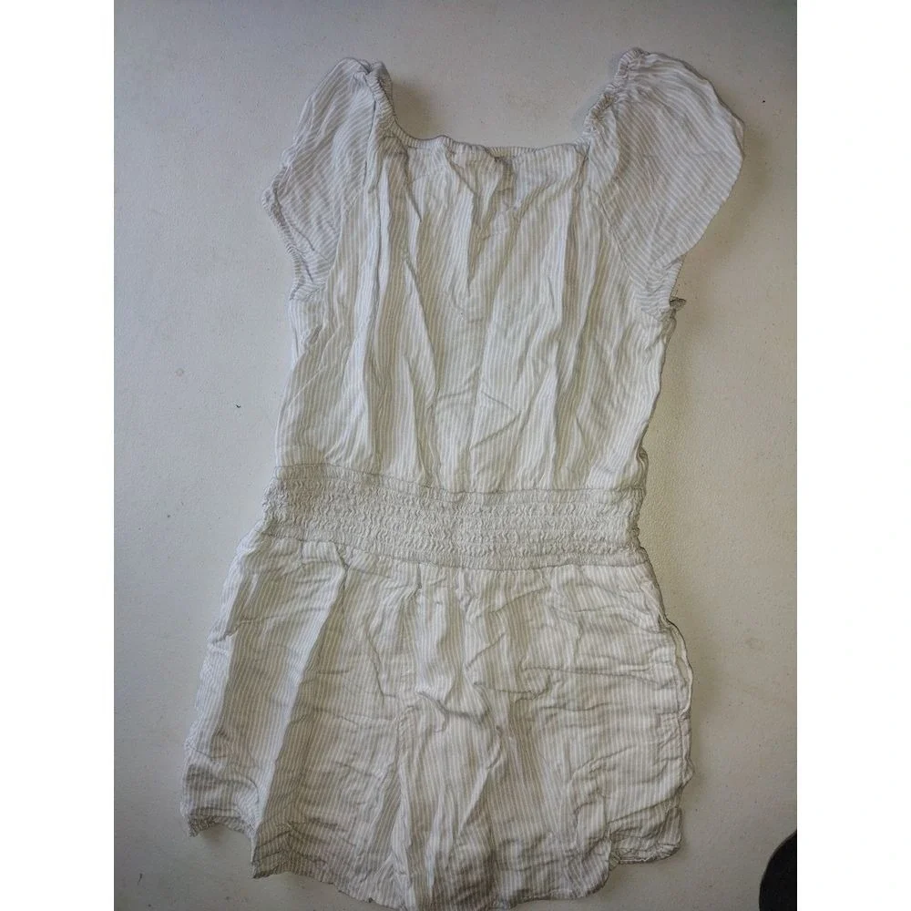 Abercrombie Kids Girls Tan White Striped Lace Up Smocked Waist Romper Size 13/14